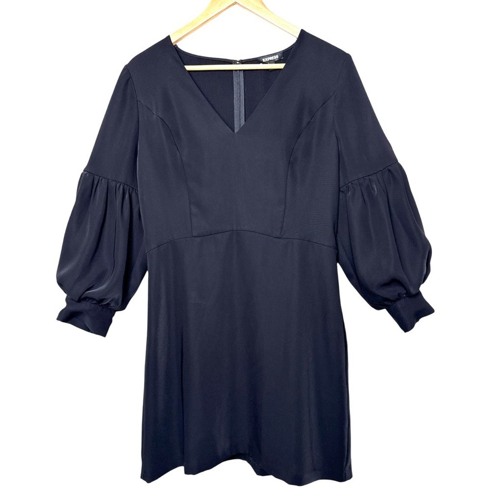 Classic Black V-Neck Puff Sleeve Dress